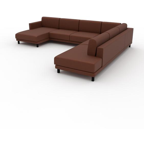 Canapé en cuir - Cognac Cuir Végan, lounge, esprit club ou cosy avec toucher chaleureux, 294x 75 x 346 cm, modulable