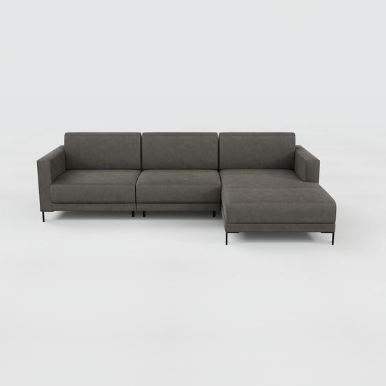 Canapé en cuir - Gris ardoise Cuir Aniline, lounge, esprit club ou cosy avec toucher chaleureux, 264x 75 x 162 cm, modulable