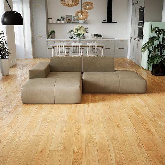Canapé en cuir - Gris taupe Cuir Nubuck, lounge, esprit club ou cosy avec toucher chaleureux - 245 x 72 x 168 cm, modulable