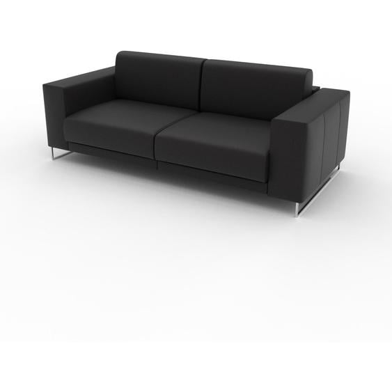 Canapé en cuir - Noir Cuir Aniline, lounge, esprit club ou cosy avec toucher chaleureux, 208x 75 x 98 cm, modulable