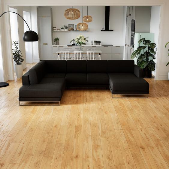 Canapé en cuir - Noir Cuir Aniline, lounge, esprit club ou cosy avec toucher chaleureux, 306x 75 x 214 cm, modulable