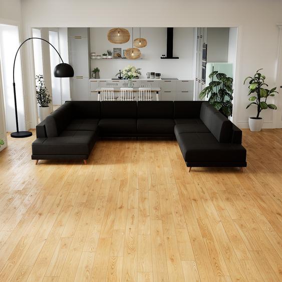 Canapé en cuir - Noir Cuir Aniline, lounge, esprit club ou cosy avec toucher chaleureux, 348x 75 x 294 cm, modulable