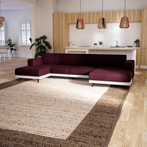Canapé en cuir - Rouge bordeaux Cuir Pigmenté, lounge, esprit club ou cosy avec toucher chaleureux, 328x 75 x 162 cm, modulable