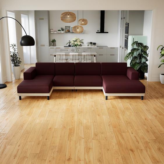 Canapé en cuir - Rouge bordeaux Cuir Pigmenté, lounge, esprit club ou cosy avec toucher chaleureux, 328x 75 x 162 cm, modulable