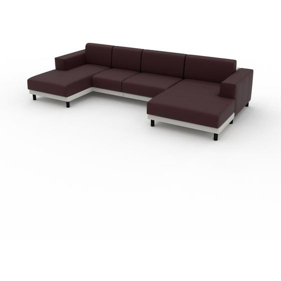 Canapé en cuir - Rouge bordeaux Cuir Pigmenté, lounge, esprit club ou cosy avec toucher chaleureux, 328x 75 x 162 cm, modulable