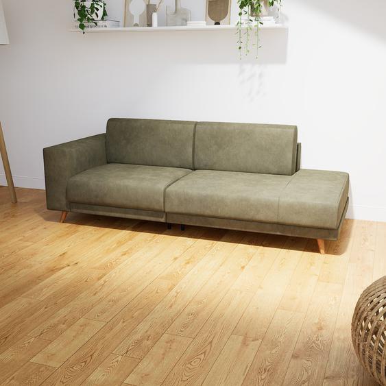 Canapé en cuir - Vert olive Cuir Nubuck, lounge, esprit club ou cosy avec toucher chaleureux, 224x 75 x 98 cm, modulable