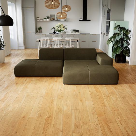 Canapé en cuir - Vert olive Cuir Nubuck, lounge, esprit club ou cosy avec toucher chaleureux - 270 x 72 x 168 cm, modulable