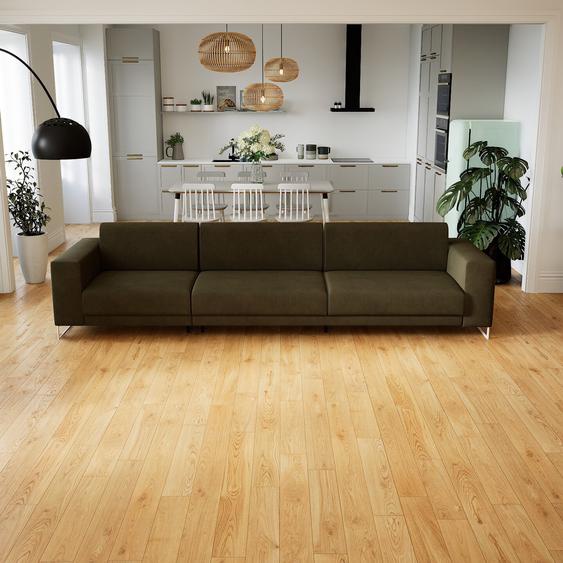 Canapé en cuir - Vert olive Cuir Nubuck, lounge, esprit club ou cosy avec toucher chaleureux, 328x 75 x 98 cm, modulable
