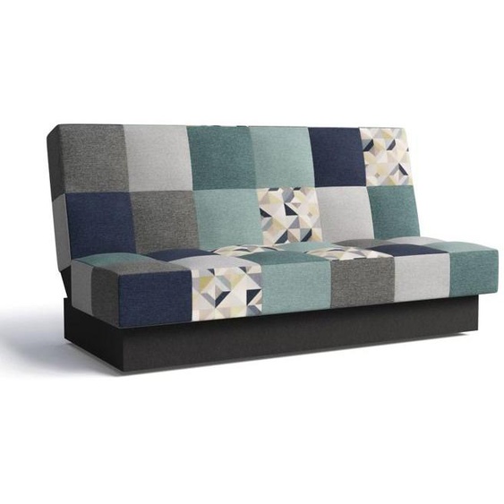 Canapé en lit Convertible avec Coffre de Rangement 3 Places clic clac Banquette BZ en Tissu CYPRUS PATCHWORK - Bleu clair + Gris