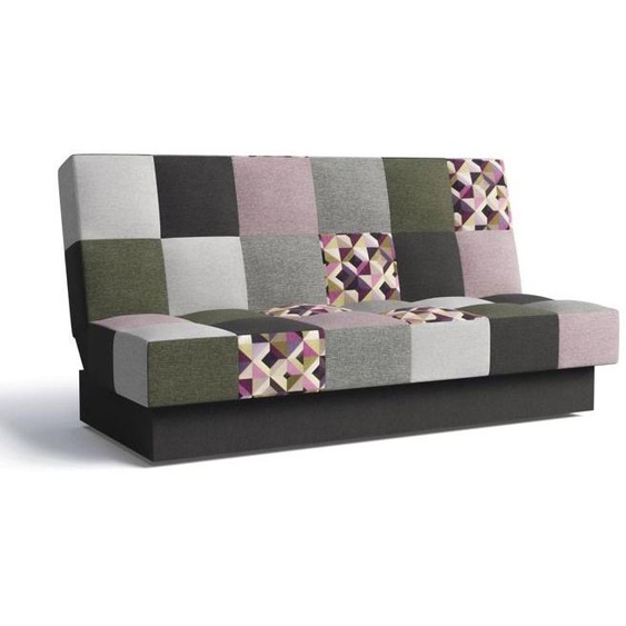 Canapé en lit Convertible avec Coffre de Rangement 3 Places clic clac Banquette BZ en Tissu CYPRUS PATCHWORK - Rose + Olive