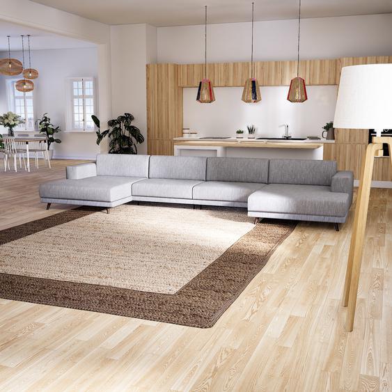 Canapé en U - Blanc Granite, design épuré, canapé dangle panoramique, grand et tendance, avec pieds - 448 x 75 x 162 cm, modulable