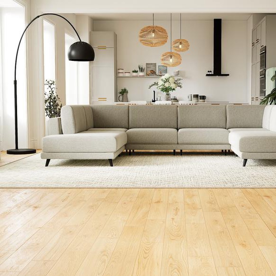 Canapé en U - Blanc Naturel, design épuré, canapé dangle panoramique, grand et tendance, avec pieds - 348 x 75 x 214 cm, modulable