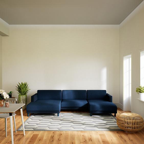 Canapé en U - Bleu Denim, design épuré, canapé dangle panoramique, grand et tendance, avec pieds - 304 x 75 x 162 cm, modulable