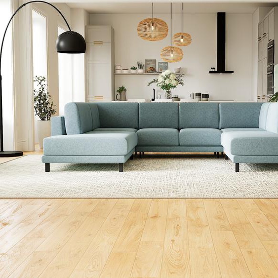 Canapé en U - Bleu Glacier, design épuré, canapé dangle panoramique, grand et tendance, avec pieds - 308 x 75 x 214 cm, modulable