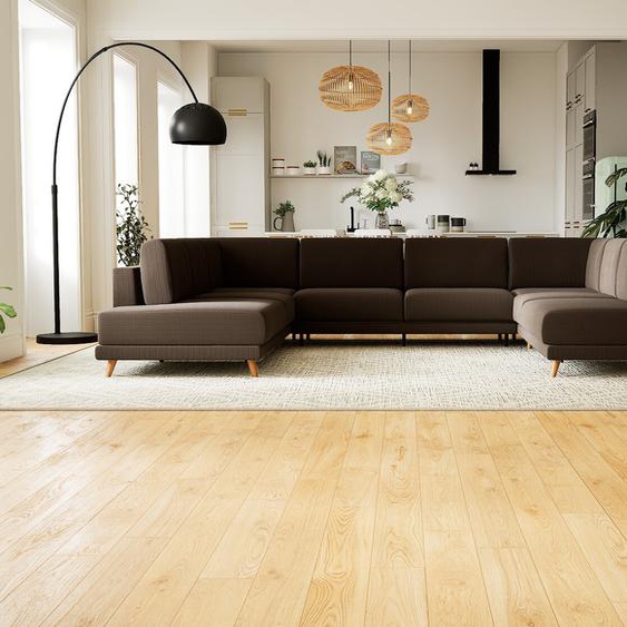 Canapé en U - Brun Chocolat, design épuré, canapé dangle panoramique, grand et tendance, avec pieds - 348 x 75 x 254 cm, modulable
