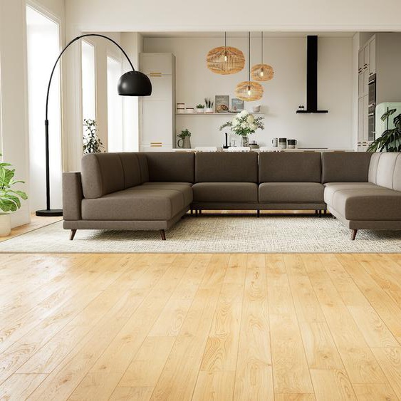 Canapé en U - Brun Gris, design épuré, canapé dangle panoramique, grand et tendance, avec pieds - 348 x 75 x 294 cm, modulable