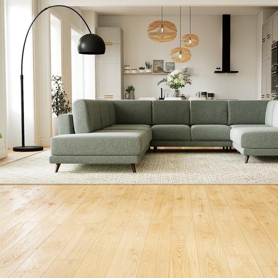 Canapé en U - Gris Ciment, design épuré, canapé dangle panoramique, grand et tendance, avec pieds - 308 x 75 x 294 cm, modulable
