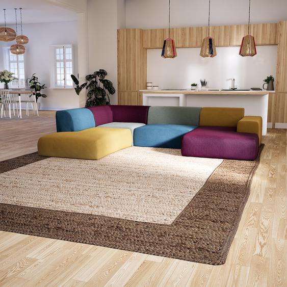 Canapé en U - Jaune Moutarde/Bleu denim/Vert menthe/Rouge Mûre, design arrondi, canapé dangle panoramique, grand, bas et confortable - 316 x 72 x 241 cm, modulable