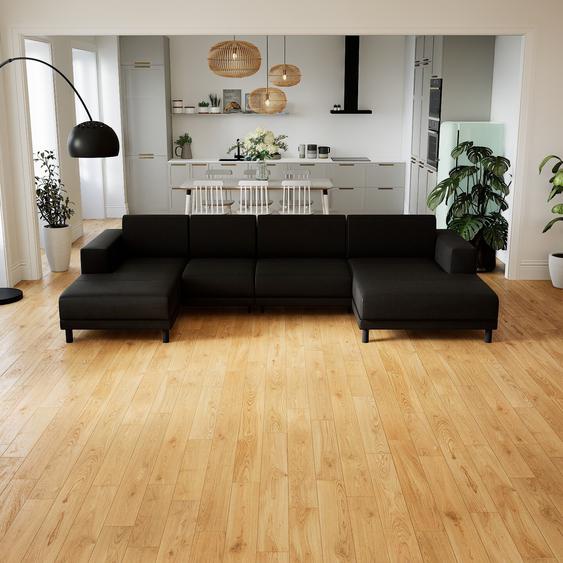 Canapé en U - Noir, design épuré, canapé dangle panoramique, grand et tendance, avec pieds - 328 x 75 x 162 cm, modulable