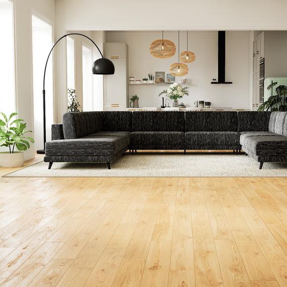 Canapé en U - Noir Lave, design épuré, canapé dangle panoramique, grand et tendance, avec pieds - 388 x 75 x 294 cm, modulable