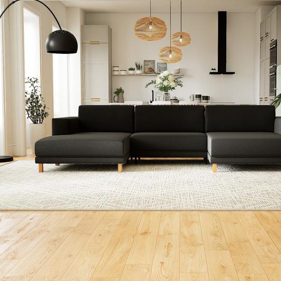 Canapé en U - Noir Nuit, design épuré, canapé dangle panoramique, grand et tendance, avec pieds - 328 x 75 x 162 cm, modulable