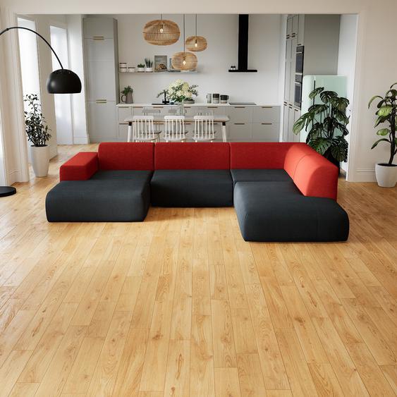 Canapé en U - Orange Sanguine, design arrondi, canapé dangle panoramique, grand, bas et confortable - 241 x 72 x 316 cm, modulable