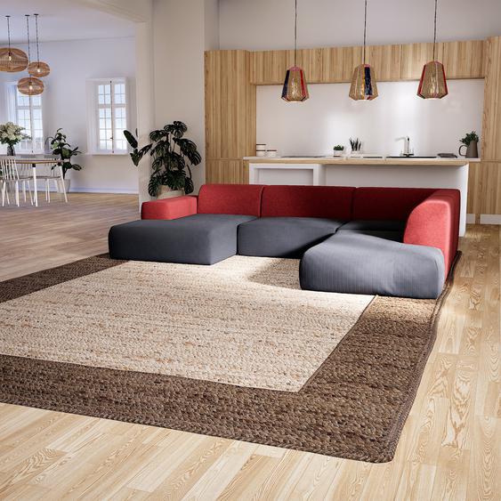 Canapé en U - Orange Sanguine, design arrondi, canapé dangle panoramique, grand, bas et confortable - 241 x 72 x 316 cm, modulable
