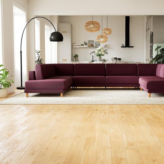 Canapé en U - Rouge Mûre, design épuré, canapé dangle panoramique, grand et tendance, avec pieds - 388 x 75 x 254 cm, modulable