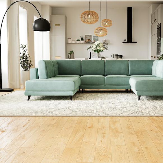 Canapé en U Velours - Bleu Glacier, design épuré, canapé dangle panoramique, grand et tendance, avec pieds - 308 x 75 x 214 cm, modulable