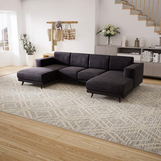 Canapé en U Velours - Gris Pierre, design épuré, canapé dangle panoramique, grand et tendance, avec pieds - 288 x 75 x 162 cm, modulable