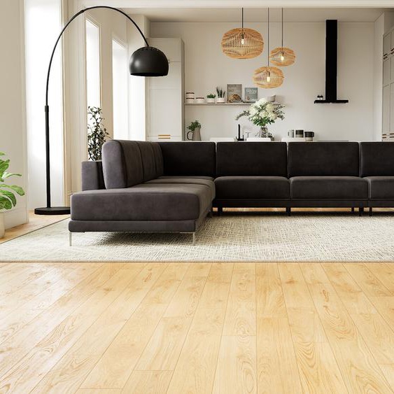 Canapé en U Velours - Gris Pierre, design épuré, canapé dangle panoramique, grand et tendance, avec pieds - 346 x 75 x 294 cm, modulable