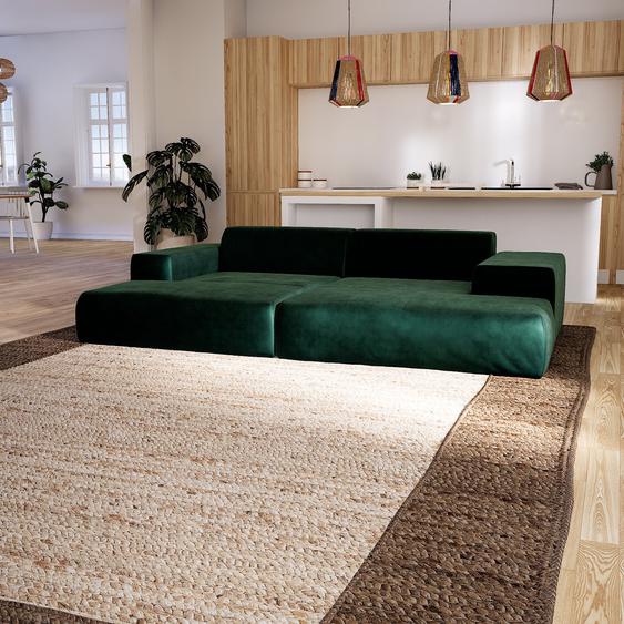 Canapé en U Velours - Vert Sapin, design arrondi, canapé dangle panoramique, grand, bas et confortable - 284 x 72 x 168 cm, modulable