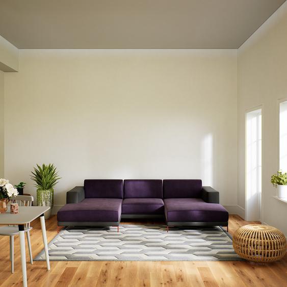 Canapé en U Velours - Violet, design épuré, canapé dangle panoramique, grand et tendance, avec pieds - 288 x 75 x 162 cm, modulable