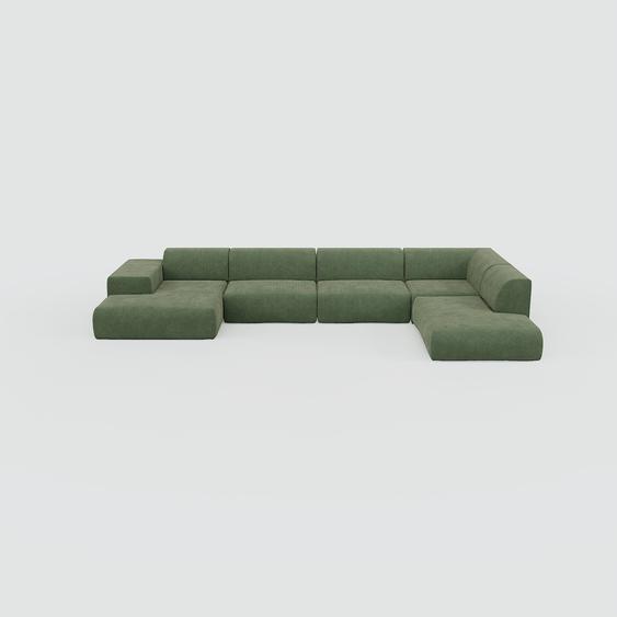 Canapé en U - Vert Forêt, design arrondi, canapé dangle panoramique, grand, bas et confortable - 241 x 72 x 430 cm, modulable