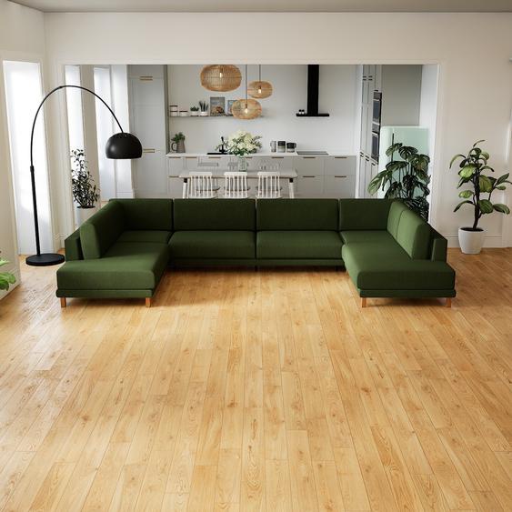 Canapé en U - Vert Olive, design épuré, canapé dangle panoramique, grand et tendance, avec pieds - 388 x 75 x 214 cm, modulable