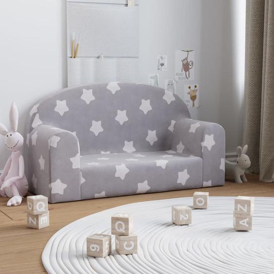 Canapé enfants 2 places gris clair avec étoiles peluche douce