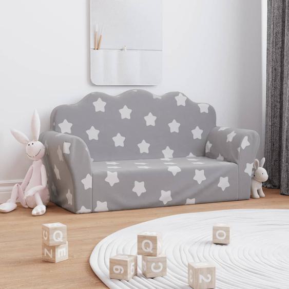 Canapé enfants 2 places gris clair avec étoiles peluche douce