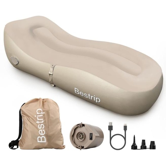Canapé gonflable avec pompe électrique - 180 x 70 x 50 cm - PVC - Beige