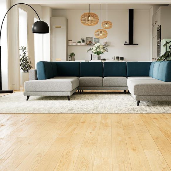 Canapé - Gris Gravier, modèle épuré, canapé pour salon, en tissu avec pieds personnalisables - 308 x 75 x 294 cm, modulable