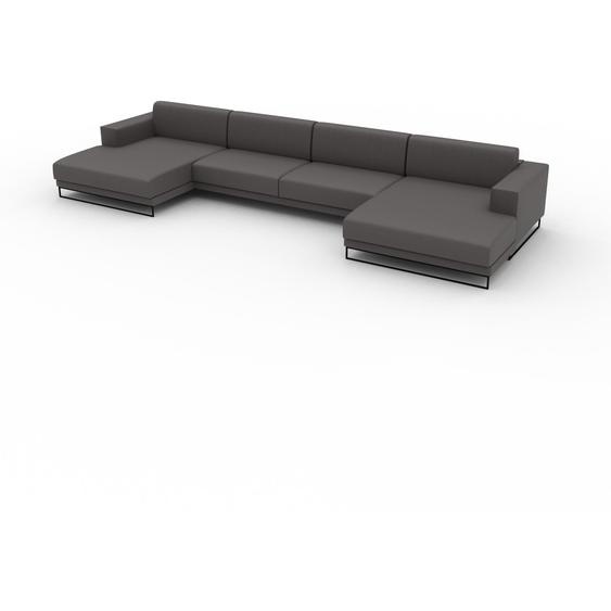 Canapé - Gris gravier, modèle épuré, canapé pour salon, en tissu avec pieds personnalisables - 448 x 75 x 162 cm, modulable