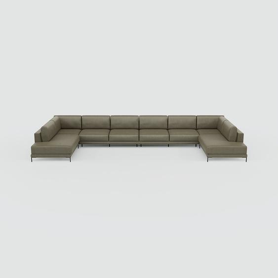Canapé - Gris gravier, modèle épuré, canapé pour salon, en tissu avec pieds personnalisables - 508 x 75 x 214 cm, modulable