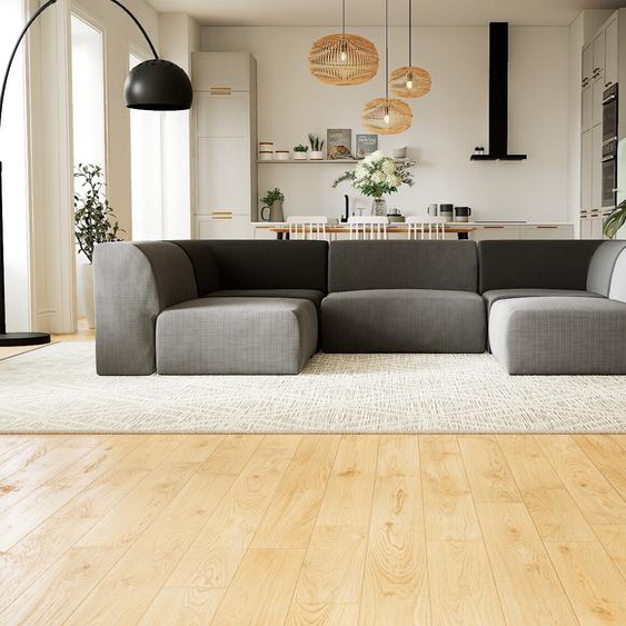 Canapé - Gris Pierre /Anthracite, forme arrondie, canapé bas et profond pour salon, en tissu sans pieds - 312 x 72 x 207 cm, modulable