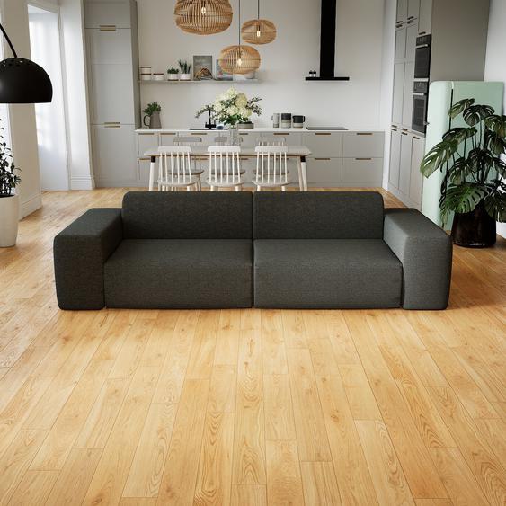 Canapé - Gris pierre, forme arrondie, canapé bas et profond pour salon, en tissu sans pieds - 266 x 72 x 107 cm, modulable