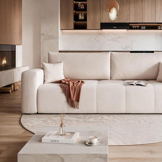 Canapé Idohome 3 places Canapé-lit indépendant et moderne avec fonction couchage et espace de rangement, canapé en velours beige Manila 02 - PEDRO