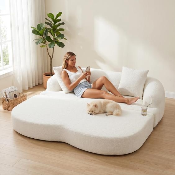 Canapé-lit 2 places LVHOM en chenille, canapé convertible, canapé-lit, lit dappoint pliable pour salon de style Japandi, beige