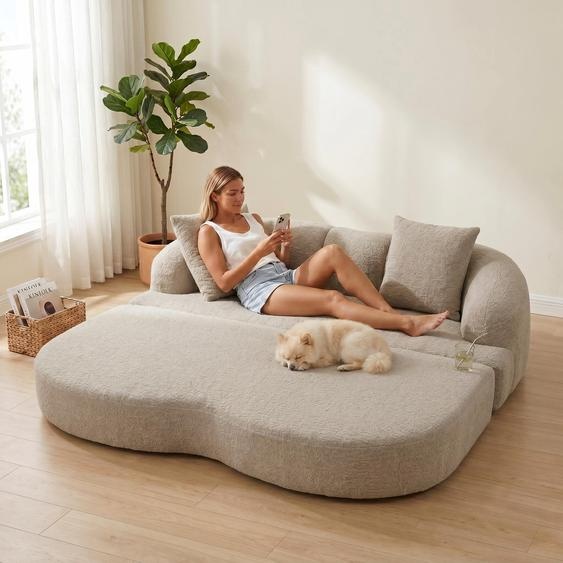 Canapé-lit 2 places LVHOM en chenille, canapé convertible, canapé-lit, lit dappoint pliable pour salon de style Japandi, couleur kaki