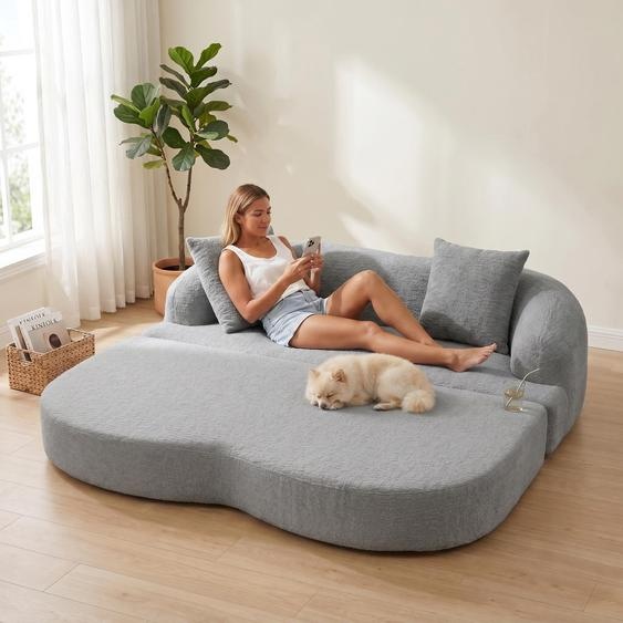 Canapé-lit 2 places LVHOM en chenille, canapé convertible, canapé-lit, lit dappoint pliable pour salon de style Japandi, gris clair