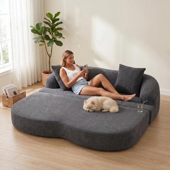 Canapé-lit 2 places LVHOM en chenille, canapé convertible, canapé-lit, lit dappoint pliable pour salon de style Japandi, gris foncé