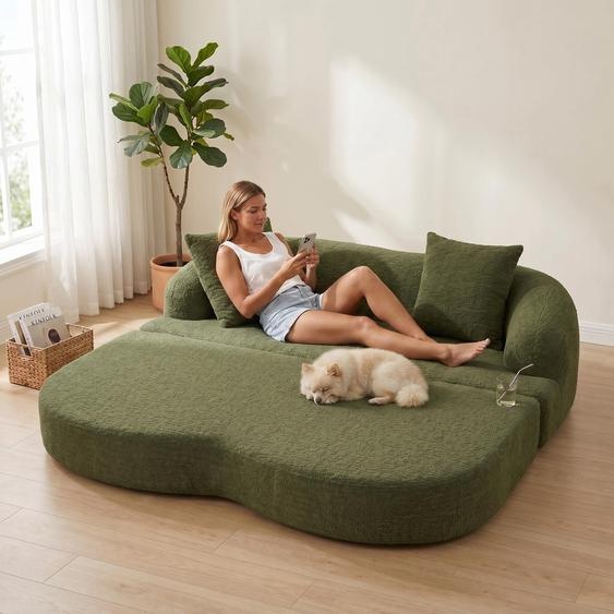 Canapé-lit 2 places LVHOM en chenille, canapé convertible, canapé-lit, lit dappoint pliable pour salon de style Japandi, vert