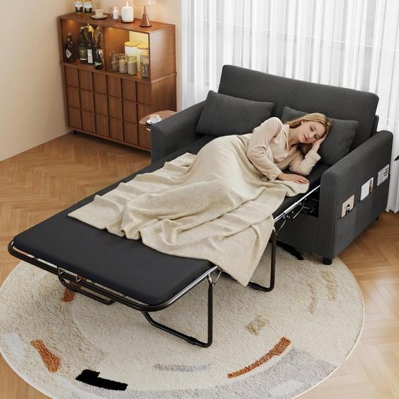 Canapé-lit 2 places Merax, canapé convertible avec fonction lit, table dappoint rabattable, ports USB et USB-C, matelas et 2 oreillers, 2 draps, gris